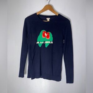J Crew Factory Small Navy Lovebirds Cotton Crew Neck Sweater‎